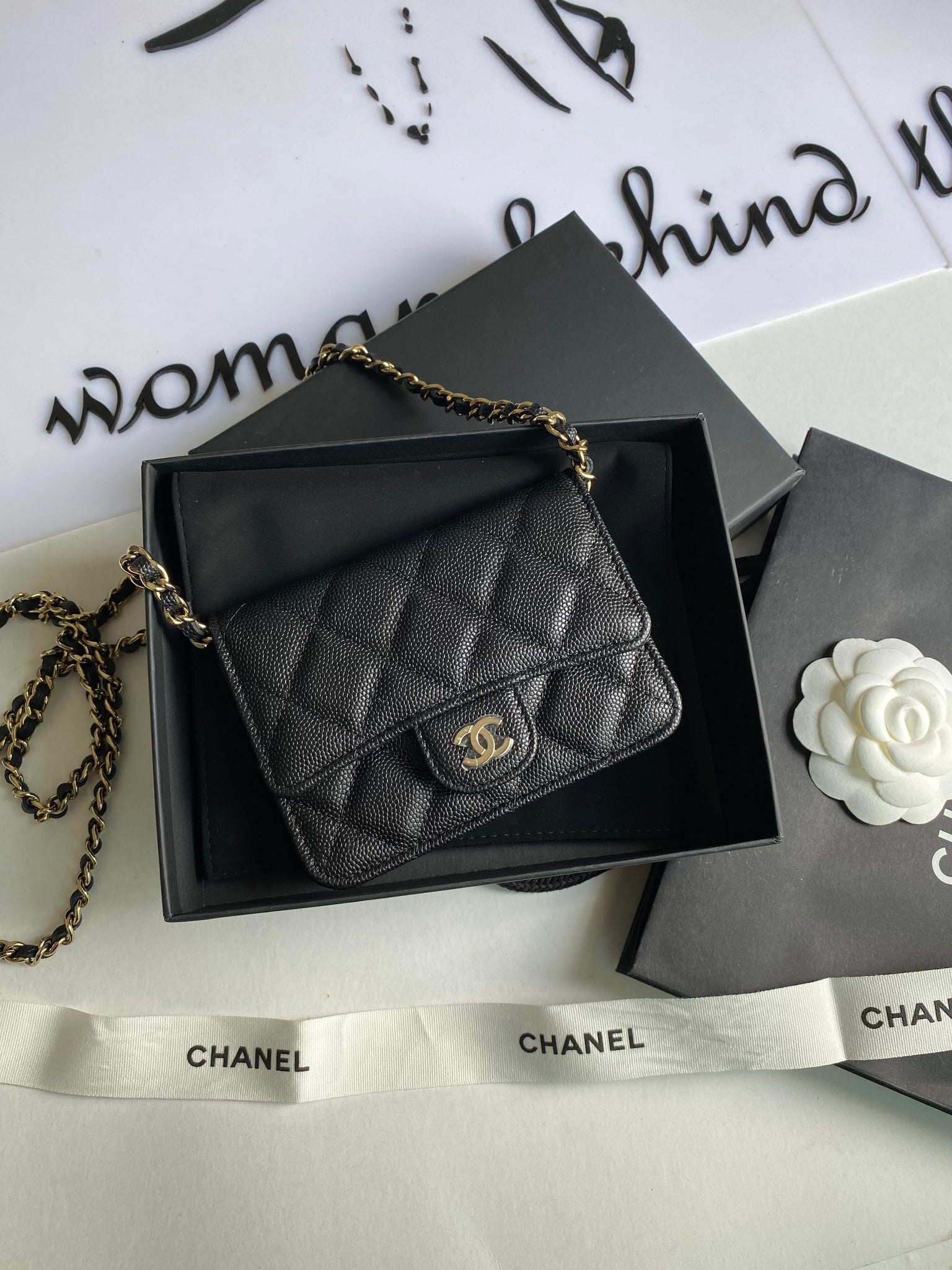 Chanel Card Holder Quilted Caviar Goldtone BlackChanel Card Holder Quilted  Caviar Goldtone Black  OFour